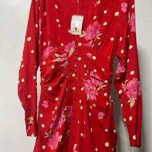 Free People Red Floral Polka Dot Jumpsuit